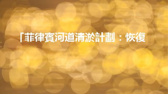 「菲律賓河道清淤計劃：恢復自然之美，保護水資源」
